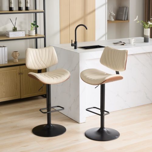for 4 Walnut & Beige PU Leather Bar Stools