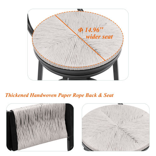 for 4 Black & Gray Paper Rope & Iron Bar Stools