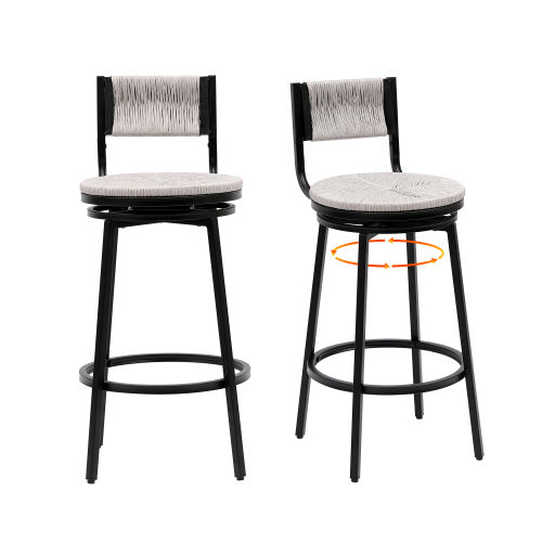 for 6 Black & Gray Paper Rope & Iron Bar Stools