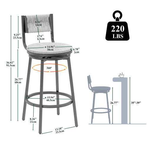 Partly Assemble Black & Gray Paper Rope & Iron Bar Stools