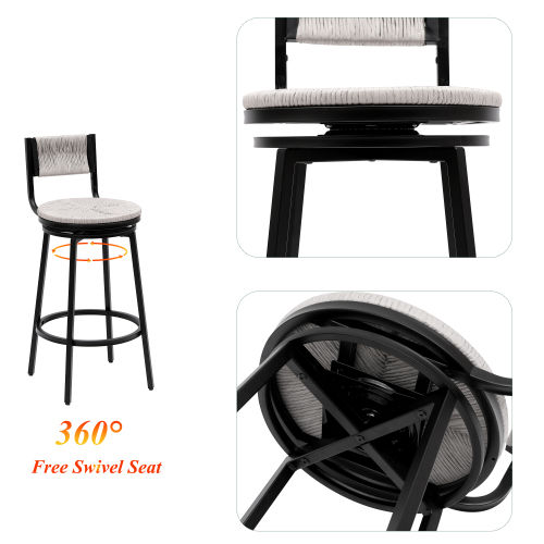 for 6 Black & Gray Paper Rope & Iron Bar Stools