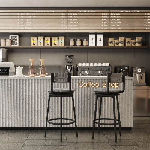 for 6 Black & Gray Paper Rope & Iron Bar Stools