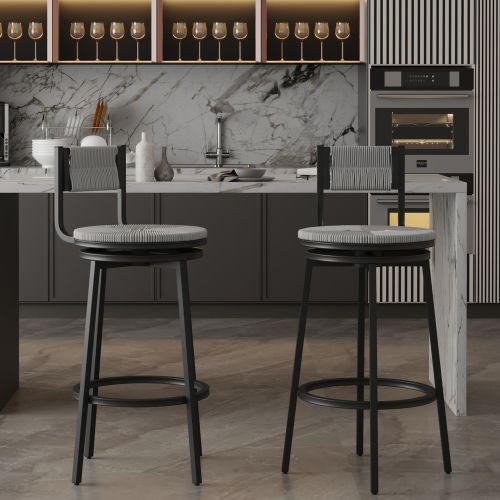Metal Leg Black & Gray Paper Rope & Iron Bar Stools