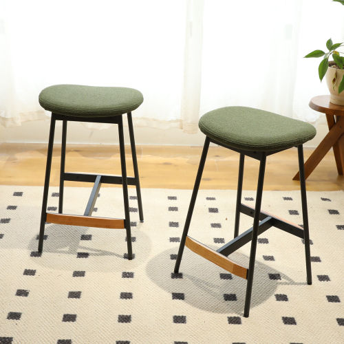 Partly Assemble Green Fabric &Metal Bar Stools