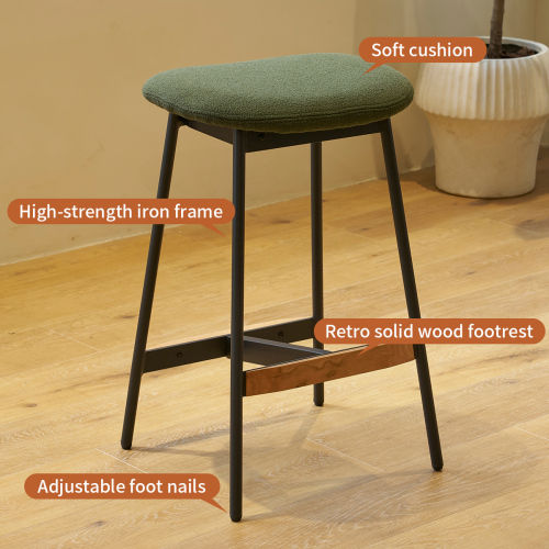 Partly Assemble Green Fabric &Metal Bar Stools