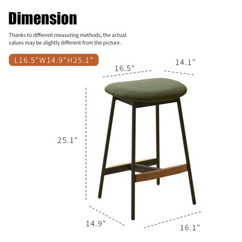Solid Wood Leg Green Fabric &Metal Bar Stools