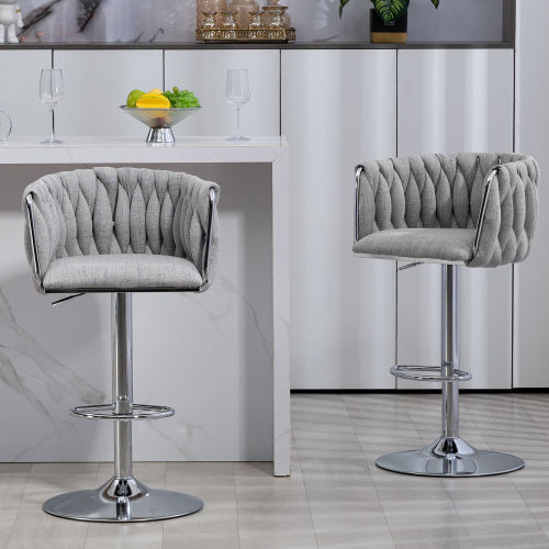 Partly Assemble Gray Fabric Bar Stools