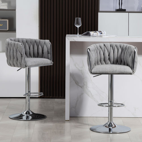 Partly Assemble Gray Fabric Bar Stools