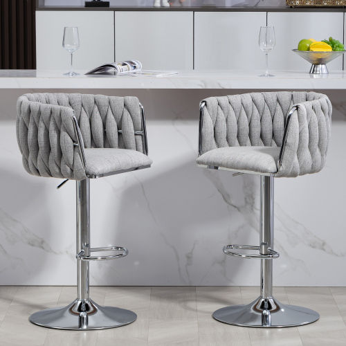 Partly Assemble Gray Fabric Bar Stools