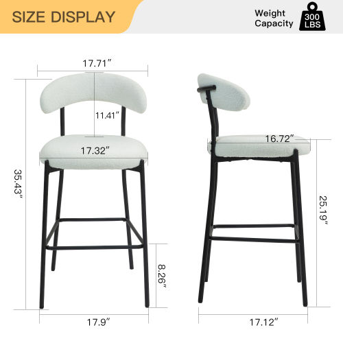 2 Seaters White Fabric &Metal Bar Stools