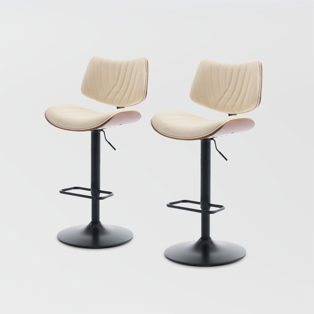 Leather Walnut & Beige PU Leather Bar Stools