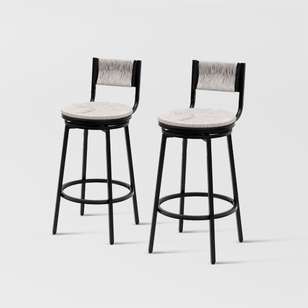 Metal Leg Black & Gray Paper Rope & Iron Bar Stools