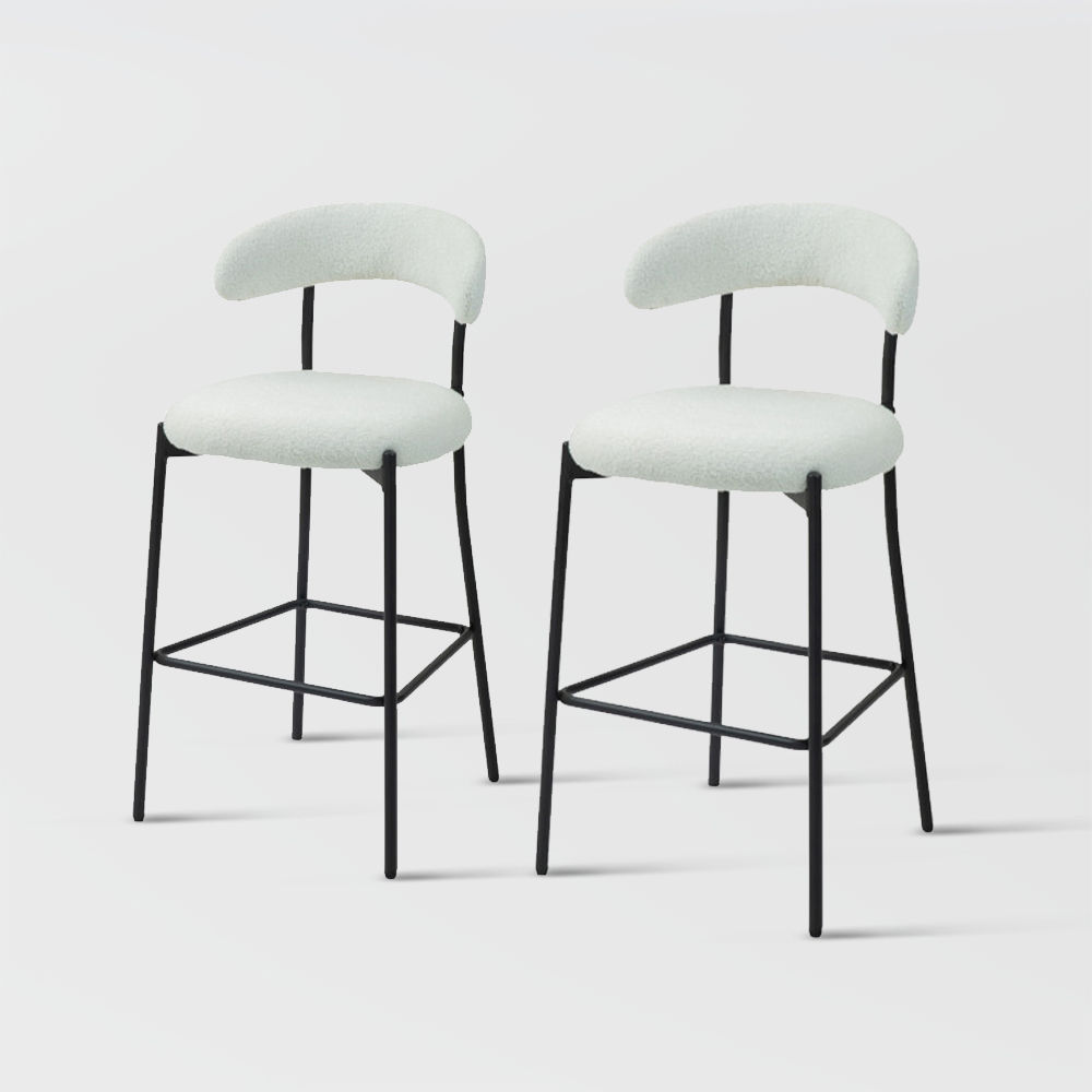 2 Seaters White Fabric &Metal Bar Stools