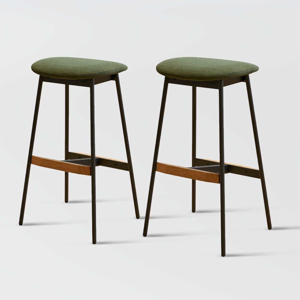 Partly Assemble Green Fabric &Metal Bar Stools