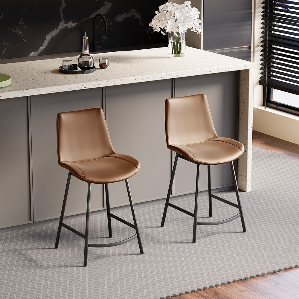 Modern Luxury Brown PU Leather Bar Stools