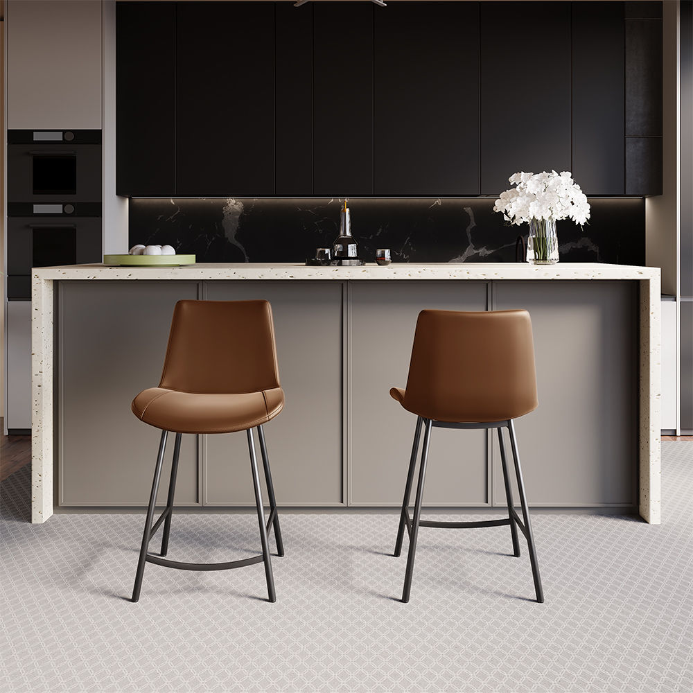 Modern Luxury Brown PU Leather Bar Stools