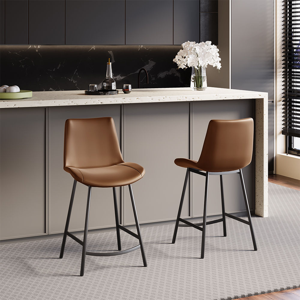Modern Luxury Brown PU Leather Bar Stools