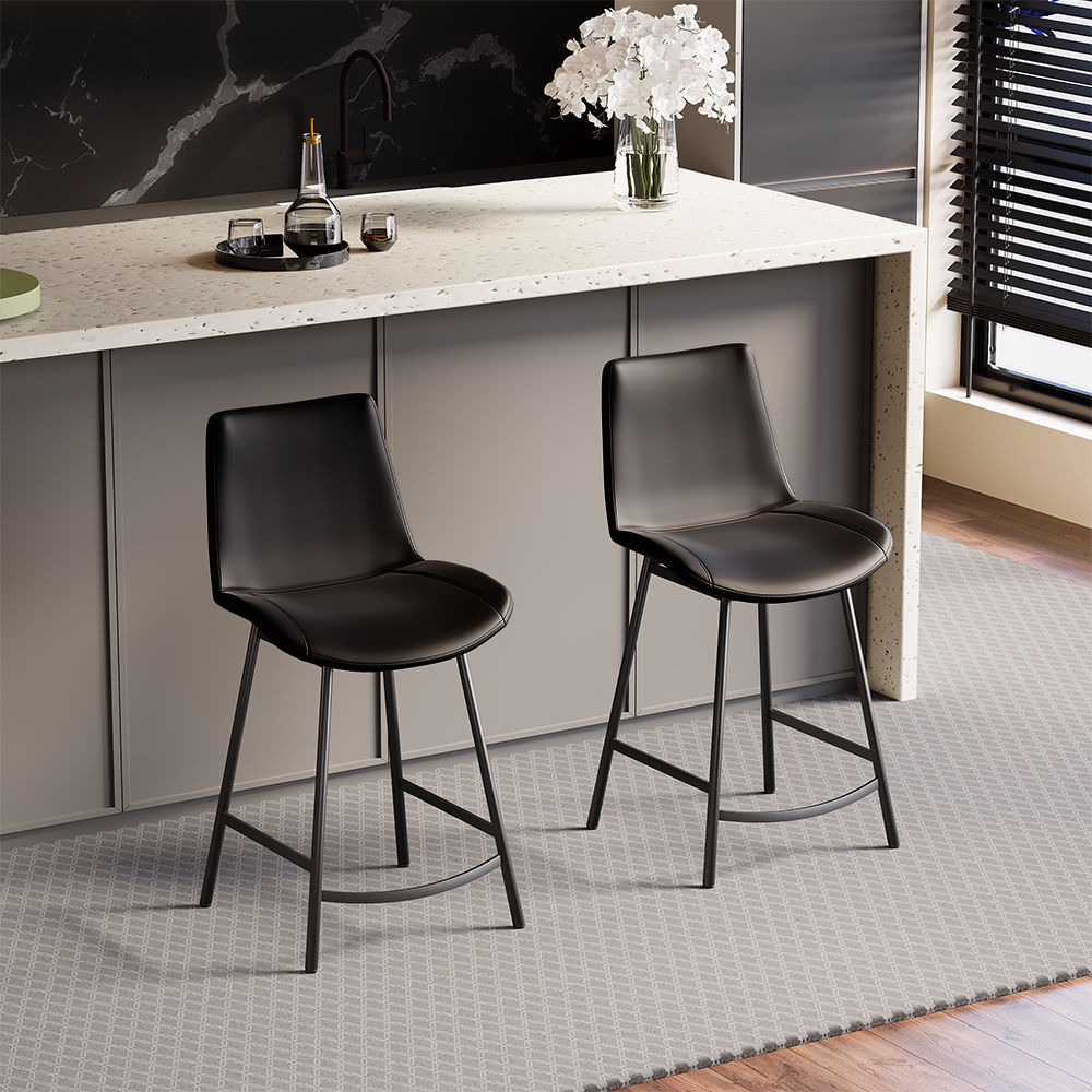 Metal Leg Black PU Leather Bar Stools