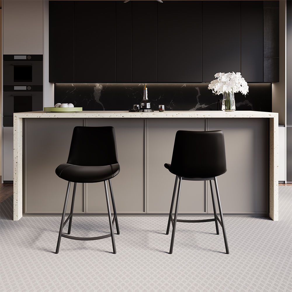 Fully Assemble Black PU Leather Bar Stools