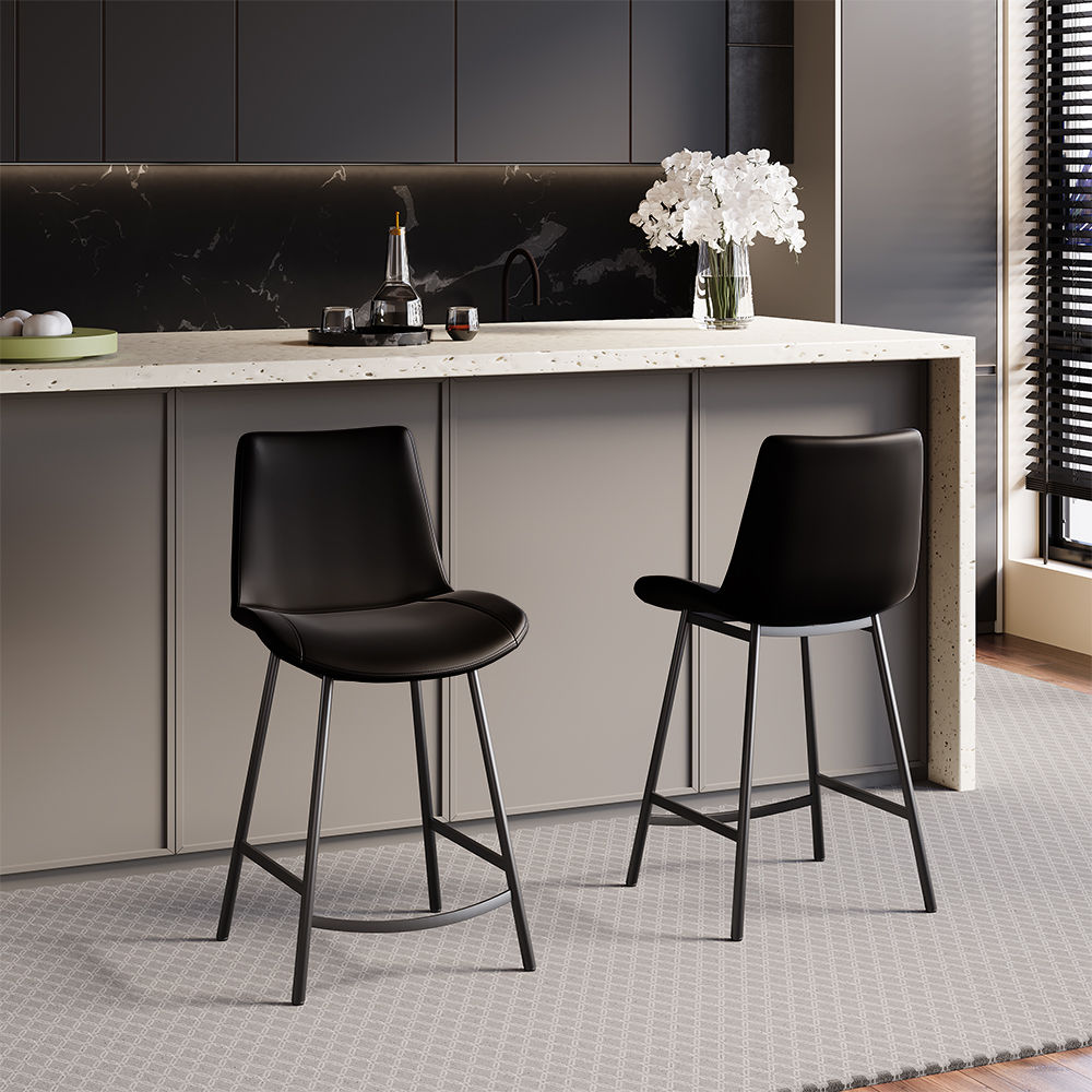 Modern Luxury Black PU Leather Bar Stools