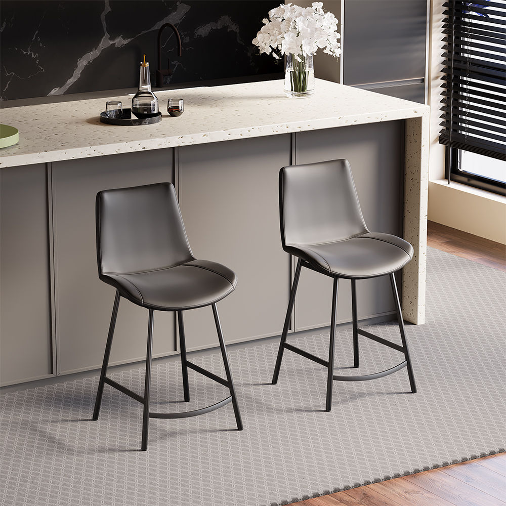 Modern Gray PU Leather Bar Stools