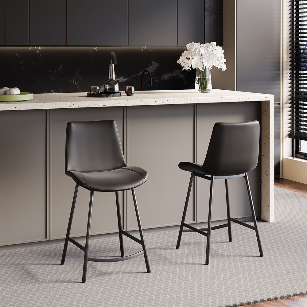Metal Leg Gray PU Leather Bar Stools