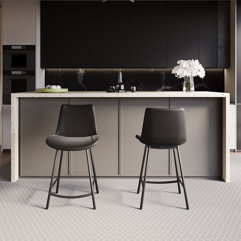 Modern Gray PU Leather Bar Stools