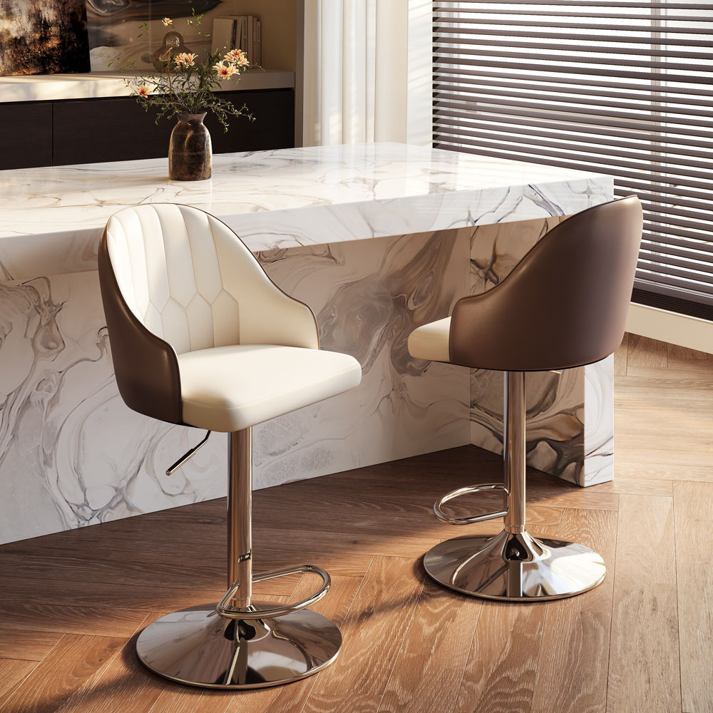 Brown & silver PU Leather Bar Stools