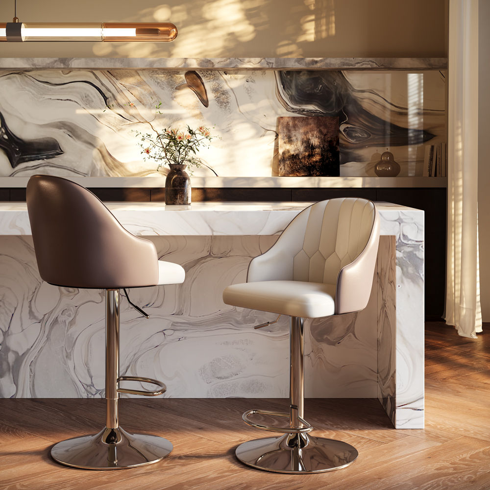 Brown & silver PU Leather Bar Stools