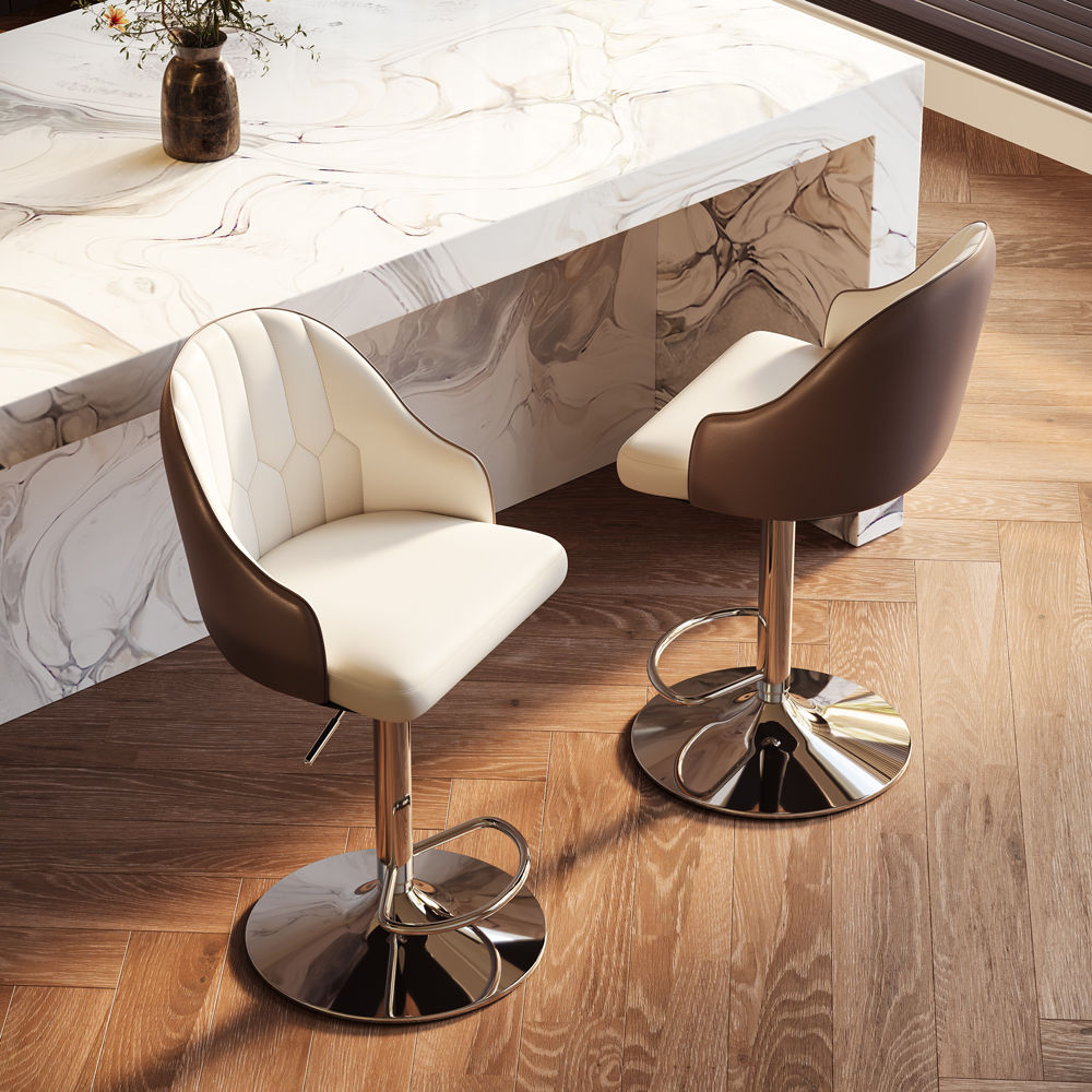 Brown & silver PU Leather Bar Stools