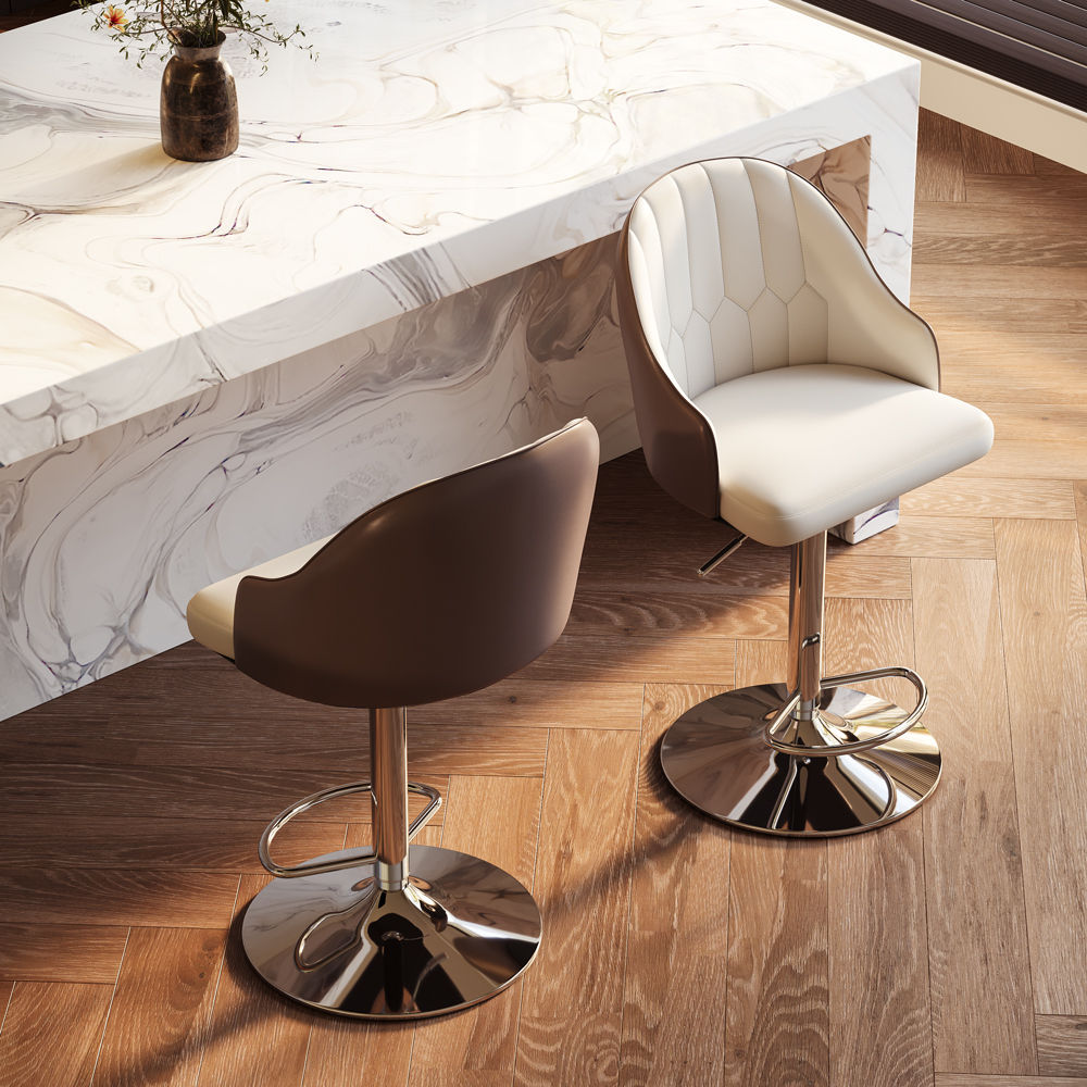 Brown & silver PU Leather Bar Stools