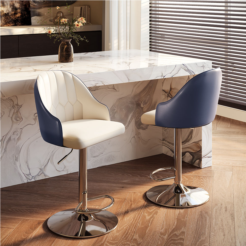 Navy Blue PU Leather Bar Stools