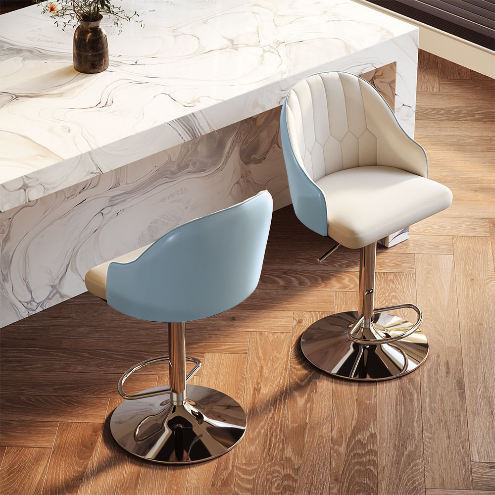 Blue PU Leather Bar Stools