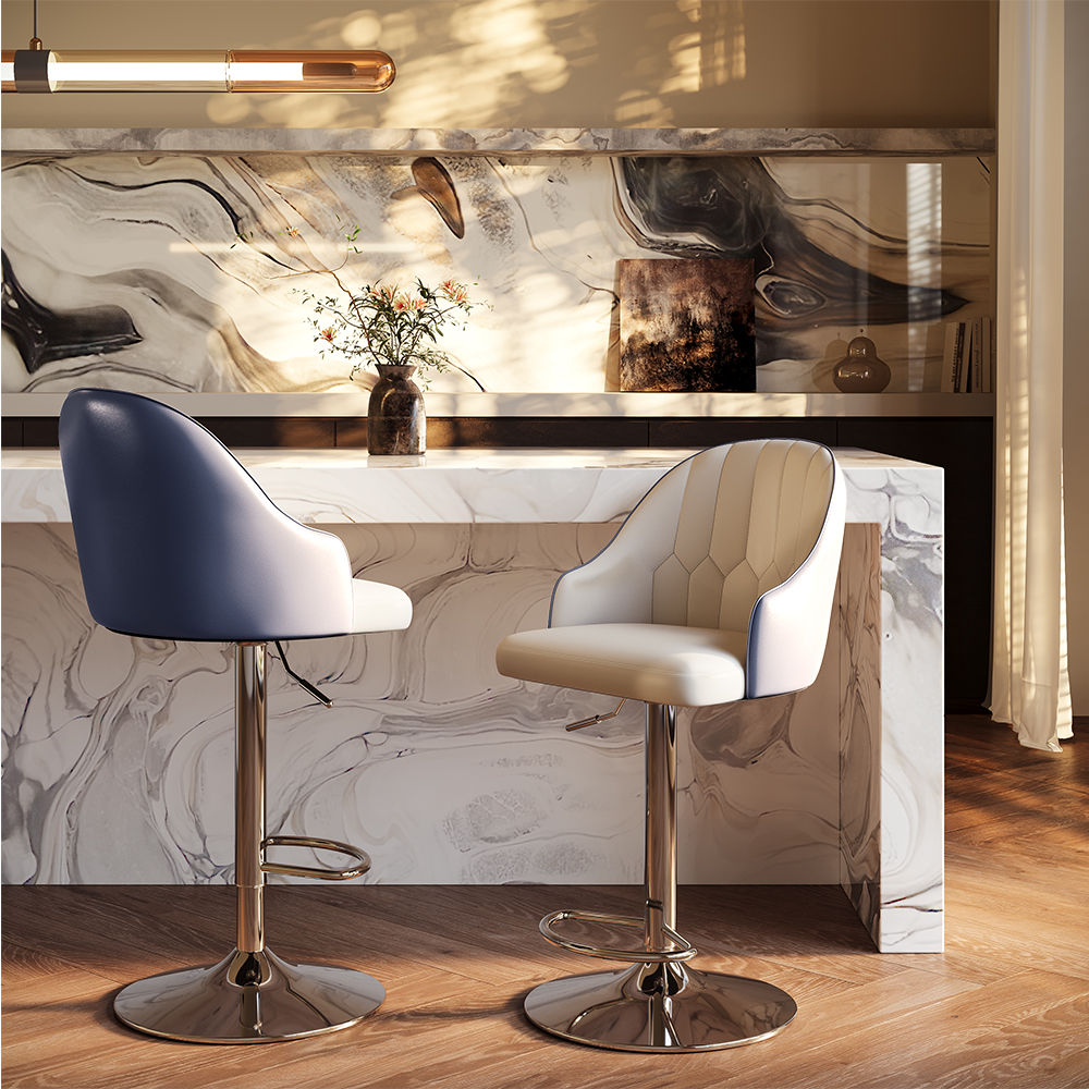 Navy Blue PU Leather Bar Stools