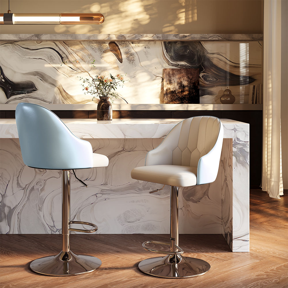 Blue PU Leather Bar Stools