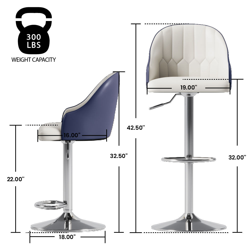 Metal Base Navy Blue PU Leather Bar Stools