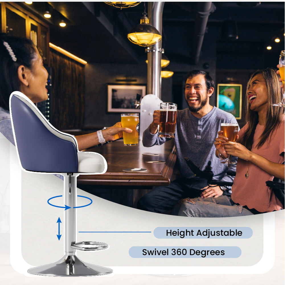 Partly Assemble Navy Blue PU Leather Bar Stools
