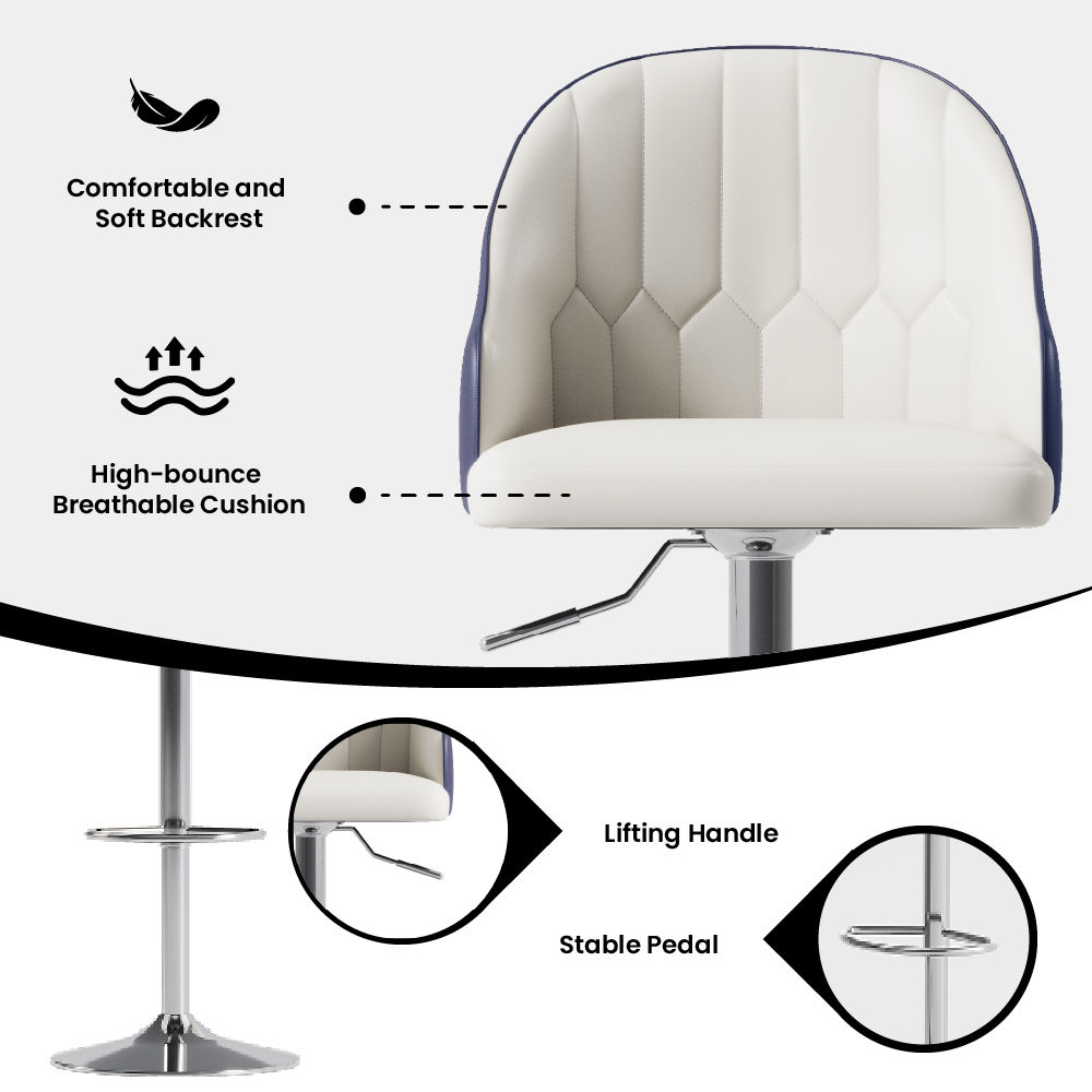 Partly Assemble Navy Blue PU Leather Bar Stools