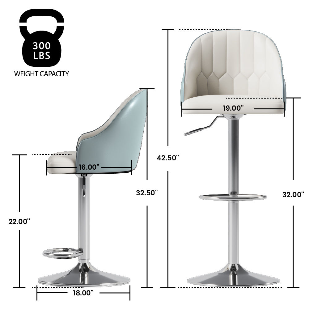 Modern Blue PU Leather Bar Stools