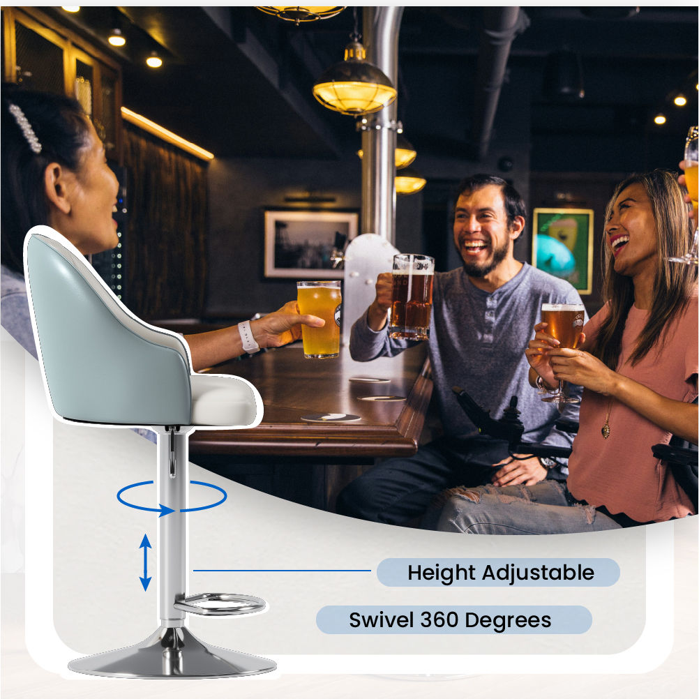 Metal Base Blue PU Leather Bar Stools