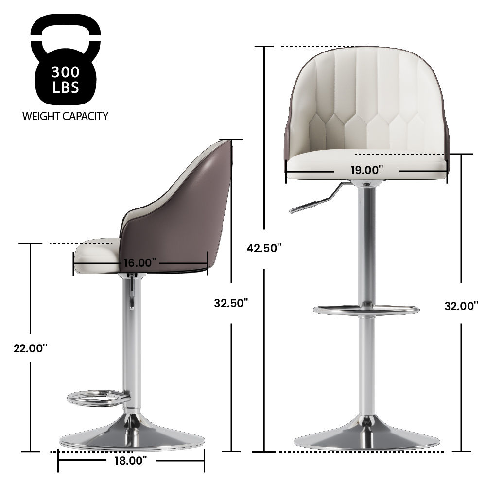 Metal Leg Brown PU Leather Bar Stools