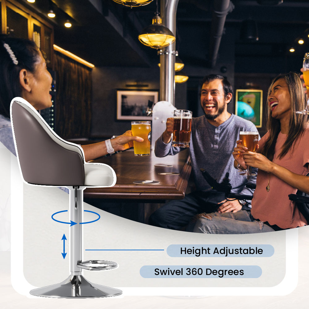 Adjustable Height Brown PU Leather Bar Stools