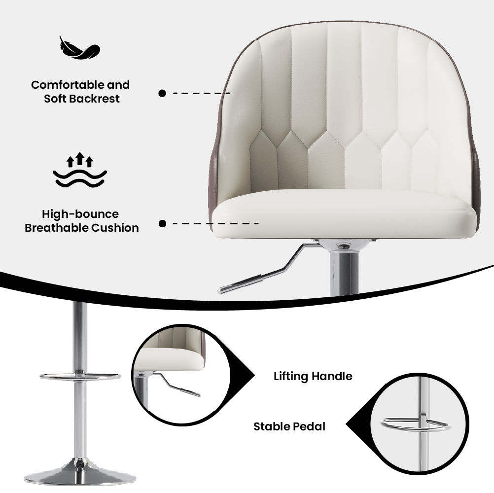 Metal Leg Brown PU Leather Bar Stools