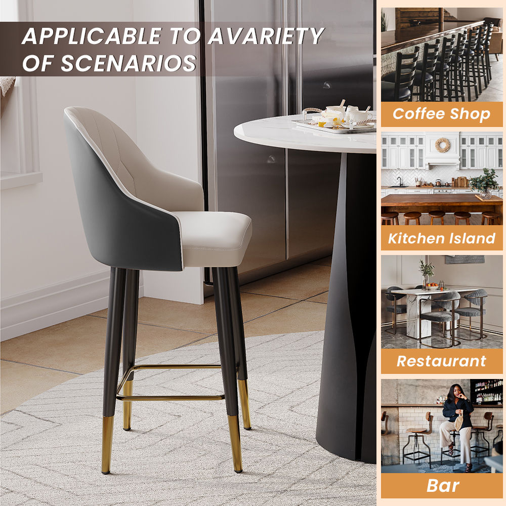 Metal Base Black PU Leather Bar Stools