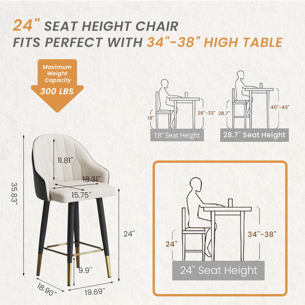 Modern Luxury Black PU Leather Bar Stools