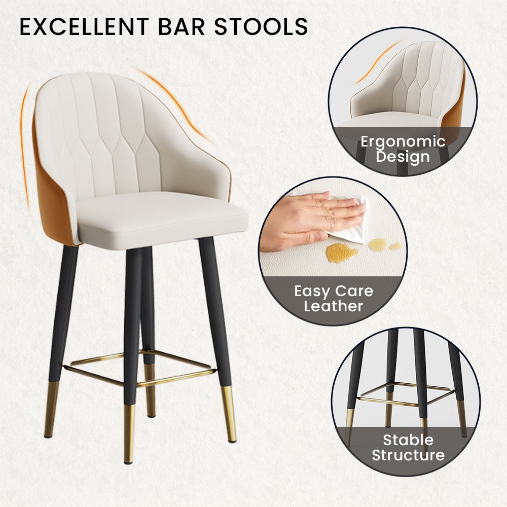 Modern Luxury Orange PU Leather Bar Stools