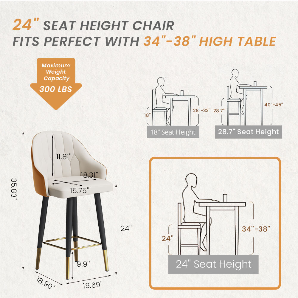 Modern Orange PU Leather Bar Stools