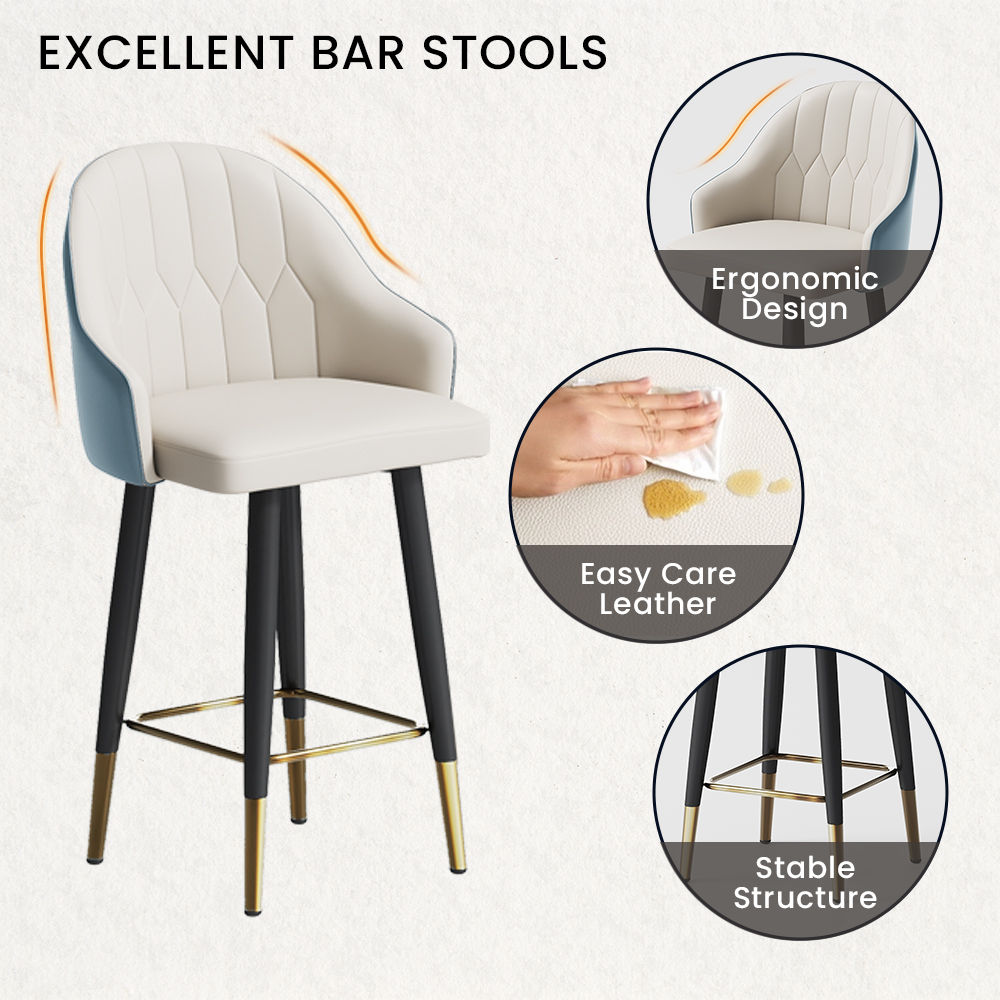Partly Assemble Blue PU Leather Bar Stools
