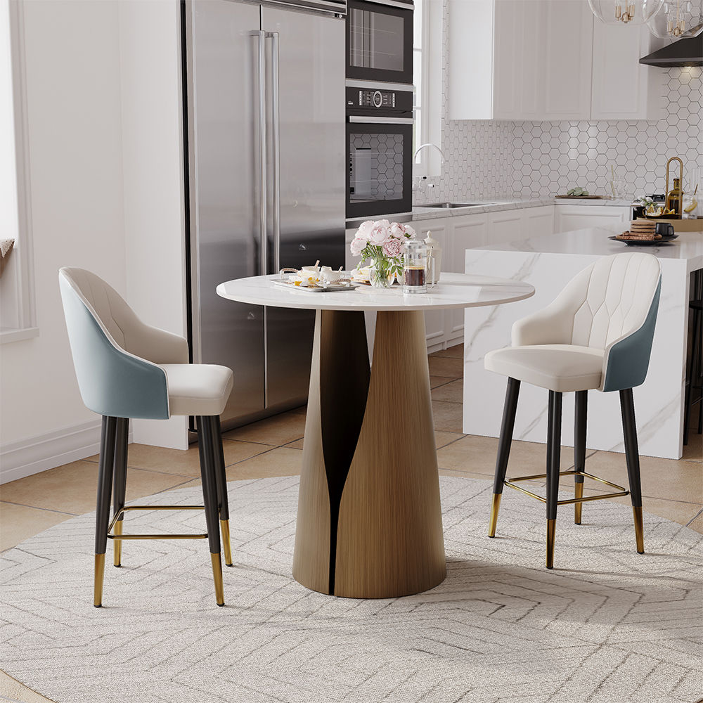 Metal Base Blue PU Leather Bar Stools