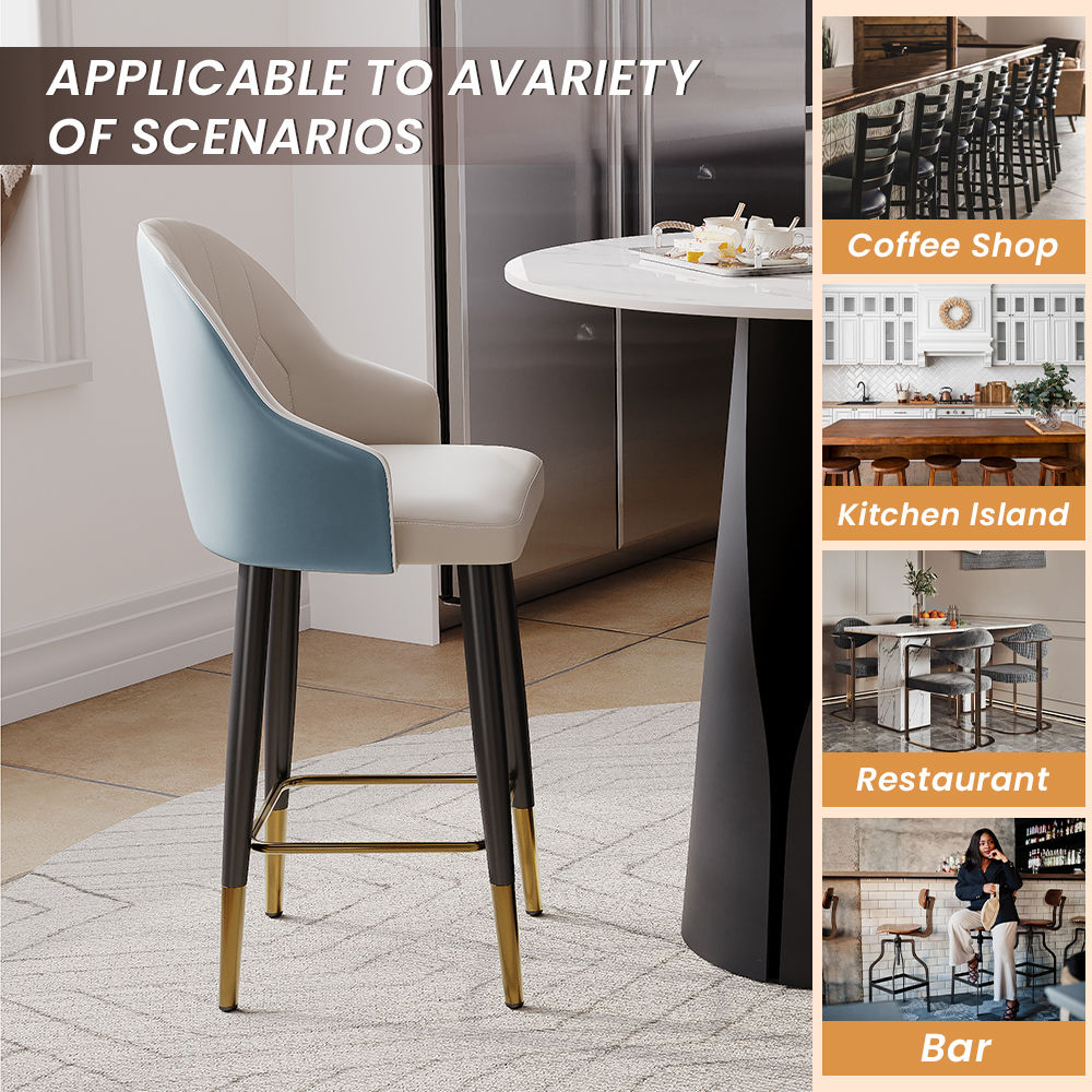 Partly Assemble Blue PU Leather Bar Stools